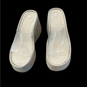 Zara Beige Platform Mules with Clear Strap.  Only worn once